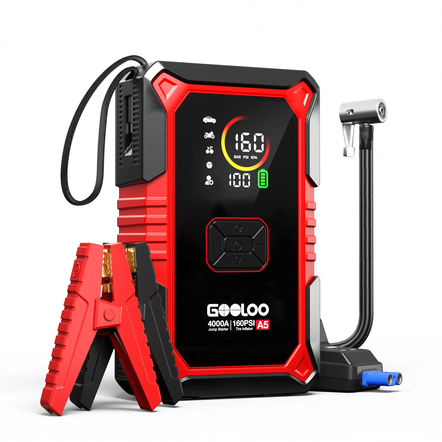 GOOLOO A5 Jump Starter with Air Compressor, 4000A Car Battery Jump Starter (All Gas/10.0L Diesel) with 160PSI Tire Inflator Auto-Off, 45W Output Power Bank, 12V.,car accessories,toolupgrade