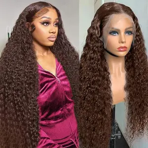 200 Density Chocolate Brown Lace Front Wig Human Hair 13x6 HD Deep Wave Lace Front Wigs Human Hair Colored Deep Curly Lace Frontal Wigs Glueless Wig for Woman Pre Plucked with Natural Hairline