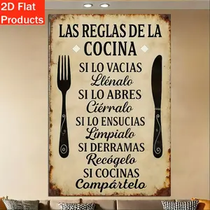 Metal Vintage Spanish Kitchen Rules Wall Art Sign, Featuring Humorous Cooking Instructions, Suitable for Decorating Kitchens, Living Rooms, Cafes, Indoors, Outdoors, As Well As for Christmas, New Year Decorations, And Holiday Gifts