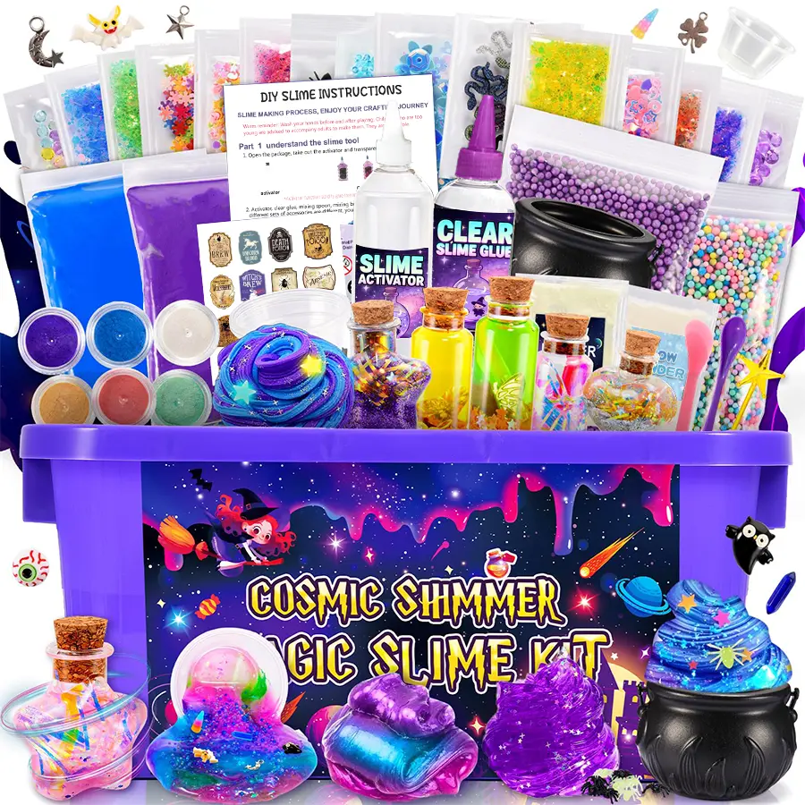 Magic Galaxy Slime Kit for Kids 6-12, DIY Butter Slime Making Set Kids Toys | Includes glitter powder, galaxy stickers and dark matter mix-ins for creative sensory play and birthday gift fun, Available in Full Set & Single Trial Pack