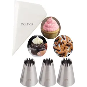 Churro Piping Bags and Tips Set  3 count Large  Tips & 20 Disposable Bags for Homemade Churros Mexicanos