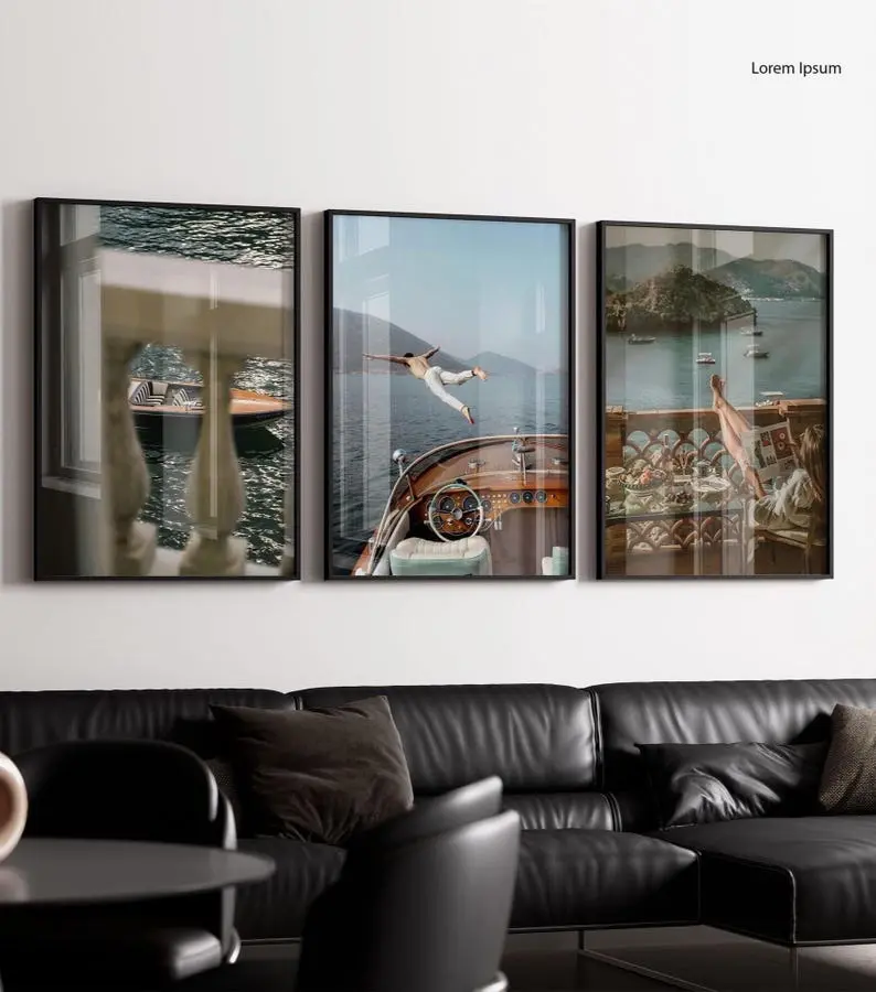 Set of 3 Italian Boat Prints Vintage Coastal Wall Art Lake Como Poster Set Mediterranean Travel Decor