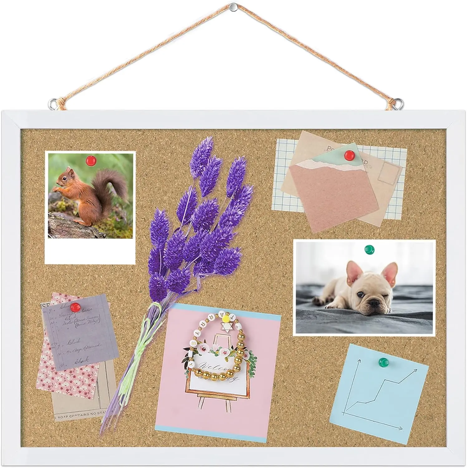 Cork Board Bulletin Board 15.7 x 12 Inches with Rectangle White Frame Hanging Pin for Office Home Message Board or Vision Board Decoration