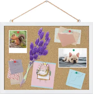 Cork Board Bulletin Board 15.7 x 12 Inches with Rectangle White Frame Hanging Pin for Office Home Message Board or Vision Board Decoration
