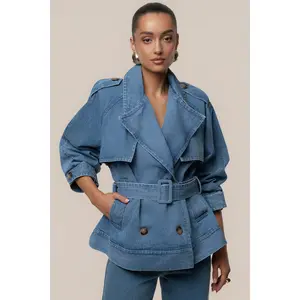Medium Wash Double Breasted Denim Jacket