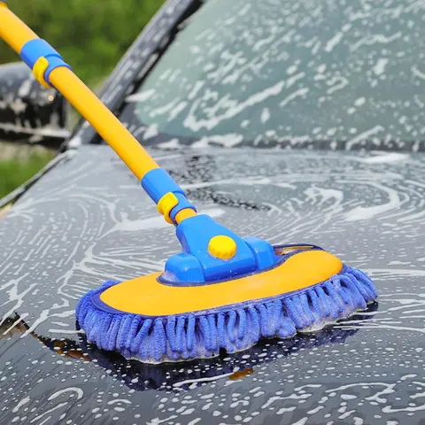 【toolupgrade】43'' Long Handle Car Wash Mop, 15° Ergonomic Design, Retractable Aluminum Alloy Pole, Avoid Scratching, Suitable for Cars, Trucks, SUVs, RVs and Home Clean- Car Wash Accessory! Car Care Tools! Labor Day Gift! Vehicle Wash Kit
