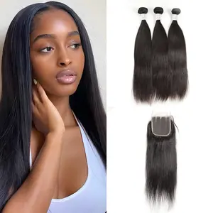 3PCS 9A Bundles With 4x4 HD Lace Closure 100% Virgin Human Hair Natural Color 4 texture Shipping