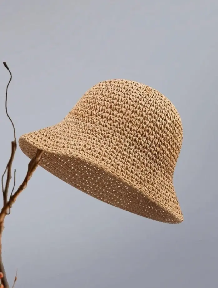 Classic Straw Braid Hat, Women's Beach Sun Hat, Versatile Bucket Hat, UV Protection, Spring/Summer, Vacationcore