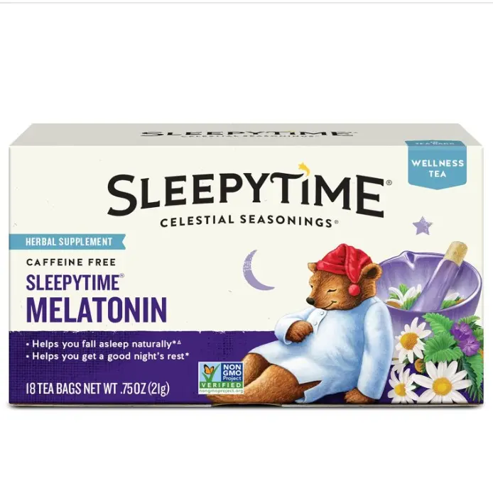 Celestial Seasonings Sleepytime Wellness Tea Plus Melatonin, Caffeine Free, 18 Tea Bags Box