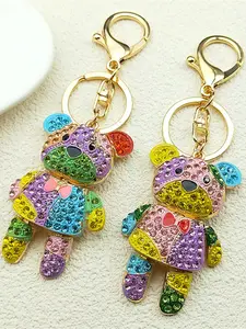 Colorful Big Bear Key Chain For Women Bags Rhinestone Full Crystal Fashion Bag Accessories Female Keyring Wholesale Stylish Keychain