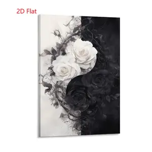 2D flat high-definition canvas wall art—accurate color reproduction, moisture resistance and wear resistance, easy installation. Yin-yang rose balanced aesthetic poster; dark romantic-style canvas wall art that creates a home space rich in artistic tensio
