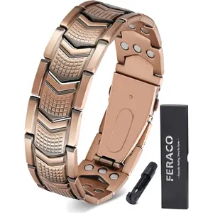 Feraco Copper Bracelet for Men 3X Strength,Magnetic Bracelet Copper Jewelry with Powerful 3800 Gauss Magnets,Premium Fold-Over Clasp(Upgrade) Wearable Fitness Tracker Fitness Tracker Digital Electronic Gadgets
