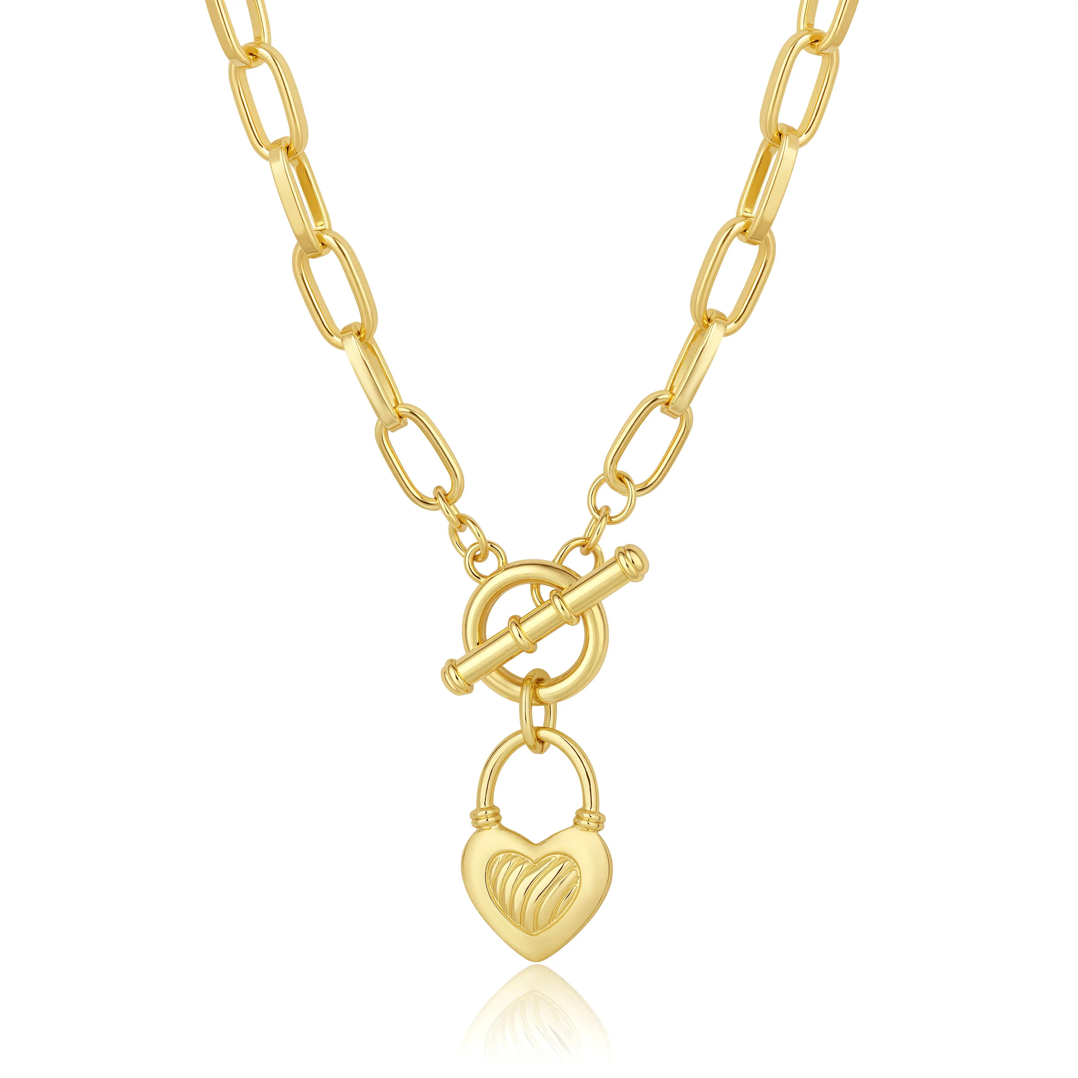 Aprilery Heart Lock Toggle Necklace Chunky Chain Love Symbol Pendant Fashion Jewelry