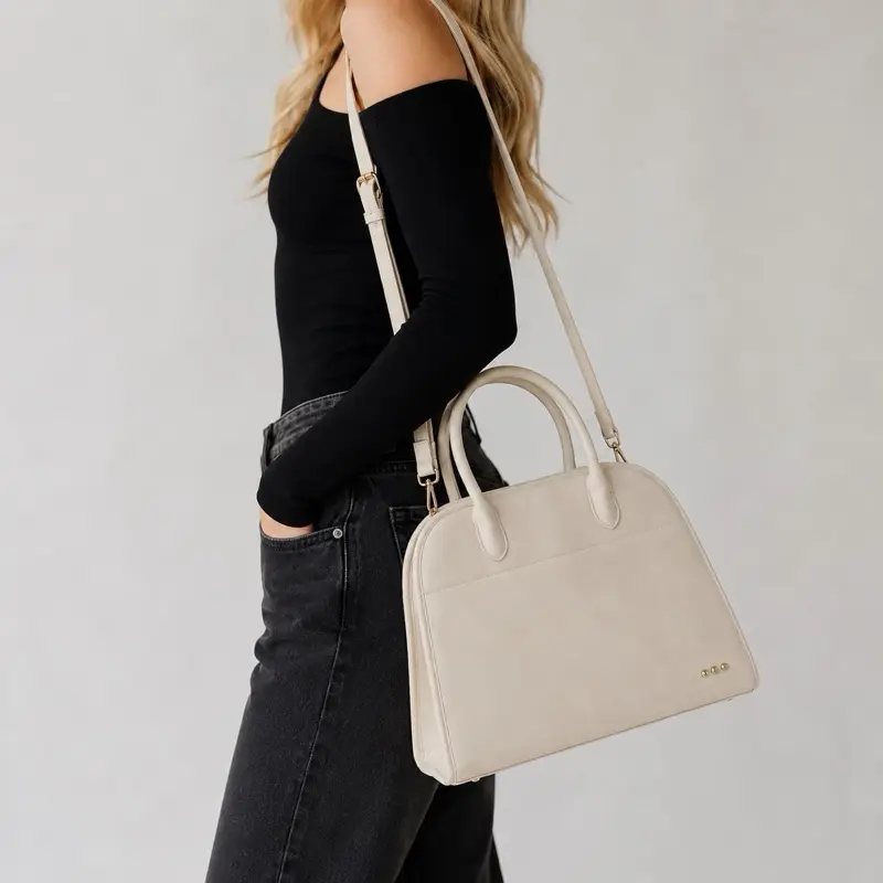 Pretty Simple Nirvana Nubuck Tote Bag Crossbody Vegan Nubuck Leather Oat High Quality