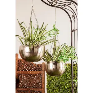 Set of 2 Metal Hanging Dome Indoor Outdoor Wall Planter with Chain