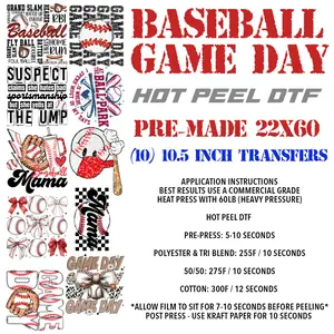 Baseball Gameday Pre-Made 22"x60" Hot Peel DTF Gang Sheet