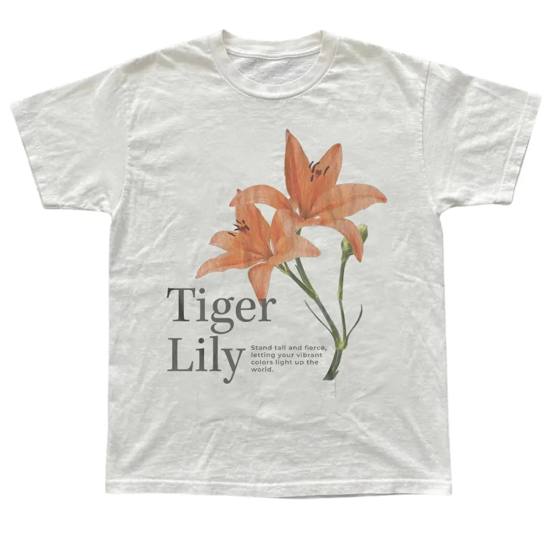 Gildan Men's Women's T-shirt, Tiger Lily Tshirt, Natural Vintage Graphic Tees, Flower Lover, Gift Shirt, Y2k Gothic Grunge Emo Scene Amity Affliction, Menswear Womenswear Top Streetwear Crewneck Fit Minimalist