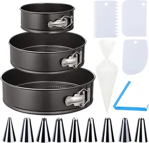 Keepow Baking Molds Set With Kuchenform Rund, Springform 3 Set (12.5cm/4.92in), (18 cm/7.08in), (22.3cm/8.8in) Backformen Mit Abnehmbarer Flachboden + 1 set of decorating nozzles (14 pieces)