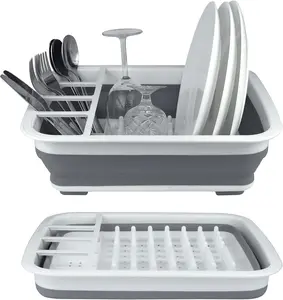 Plastic Collapsible Dish Drying Rack, Foldable Dinnerware Drainer Organizer for Storage,Kitchen