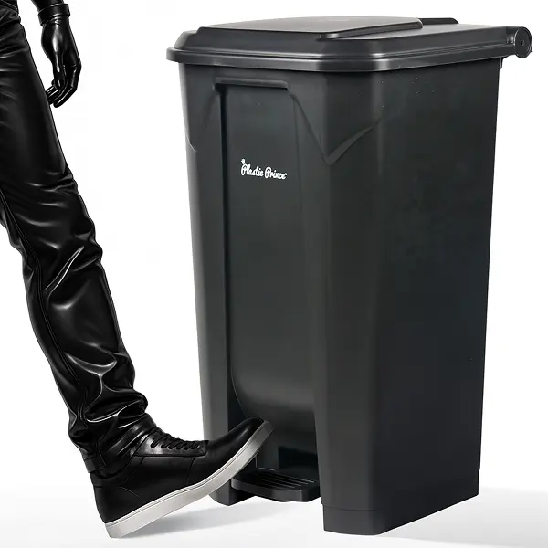 Step-On Trash Cans, Black Plastic Dustbin with Lid and Foot Pedal, Hands-Free Disposal 14, 22, 27 Gallons Freestanding Garbage Bin Garbage Cans For Kitchen 