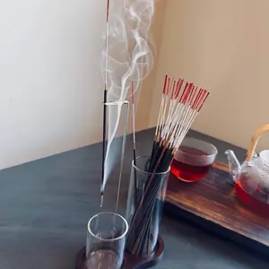 2 in 1 Incense & Candle Holder, 1 Count Wooden Base Aromatherapy Diffuser Incense Burner with Removable Glass Ash