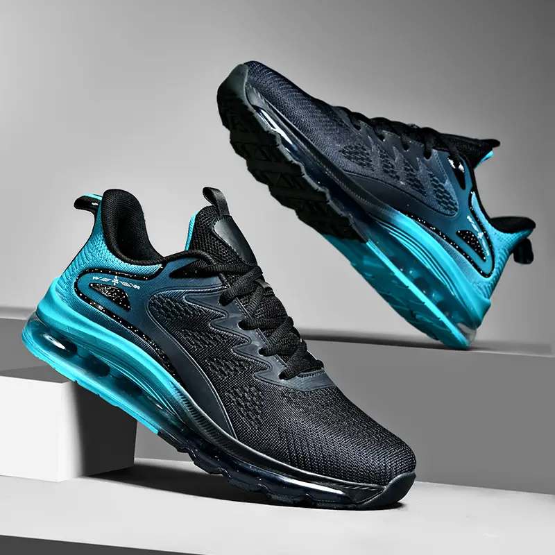 Men's Low-Top Laced Road Running Shoes - Summer Mesh Breathable, Lightweight Full-Sole Air Cushion Shock-Absorbing Male Casual Trainers for Everyday Walking