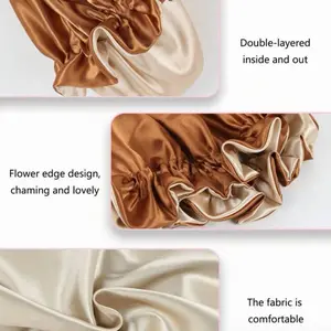 Elegant Satin Sleeping Cap 2pcs Set with Elastic Fit & Double Ruffle Trim for Women's Comfortable Night Sleep Bonnet