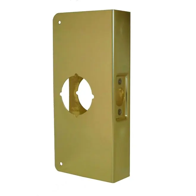Don-Jo CW2PB High Quality Durable Classic Wrap-Around Plate for Cylindrical Door Lock, 2.125 in. Hole, 2.375 in. Backset, 1.75 in. Door Fit, Innovative Unique Design, Luxurious Look Bright Brass Finish
