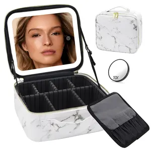 Portable Travel Makeup Bag with LED Mirror, 3 Color Light Settings, Rechargeable Cosmetic Organizer Case for Women, Portable Vanity Box for Beauty Essentials