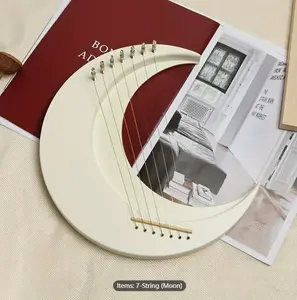 7 Strings Moon Lyre Harp Mahogany Solid Wooden Portable Musical Instrument Stringed Instrument With Tuning Wrench