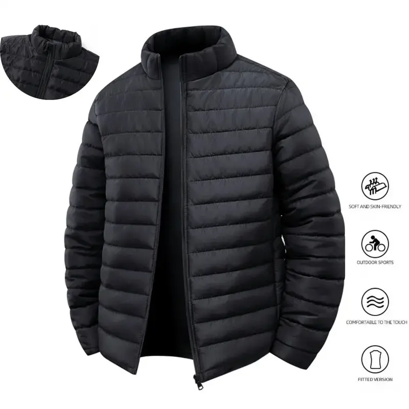 Men's Stand Collar Lightweight Cotton Jacket Soft Skin-friendly Outdoor Warm Coat Slim Fit Winter Overcoats for Comfortable Touch