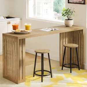 LITTLE TREE Bar Table, 63-Inch Counter Height Pub Table, Industrial Bar Height Table, Rectangular High Top Kitchen & Dining Counter Tables with Louvered Base for Narrow Space