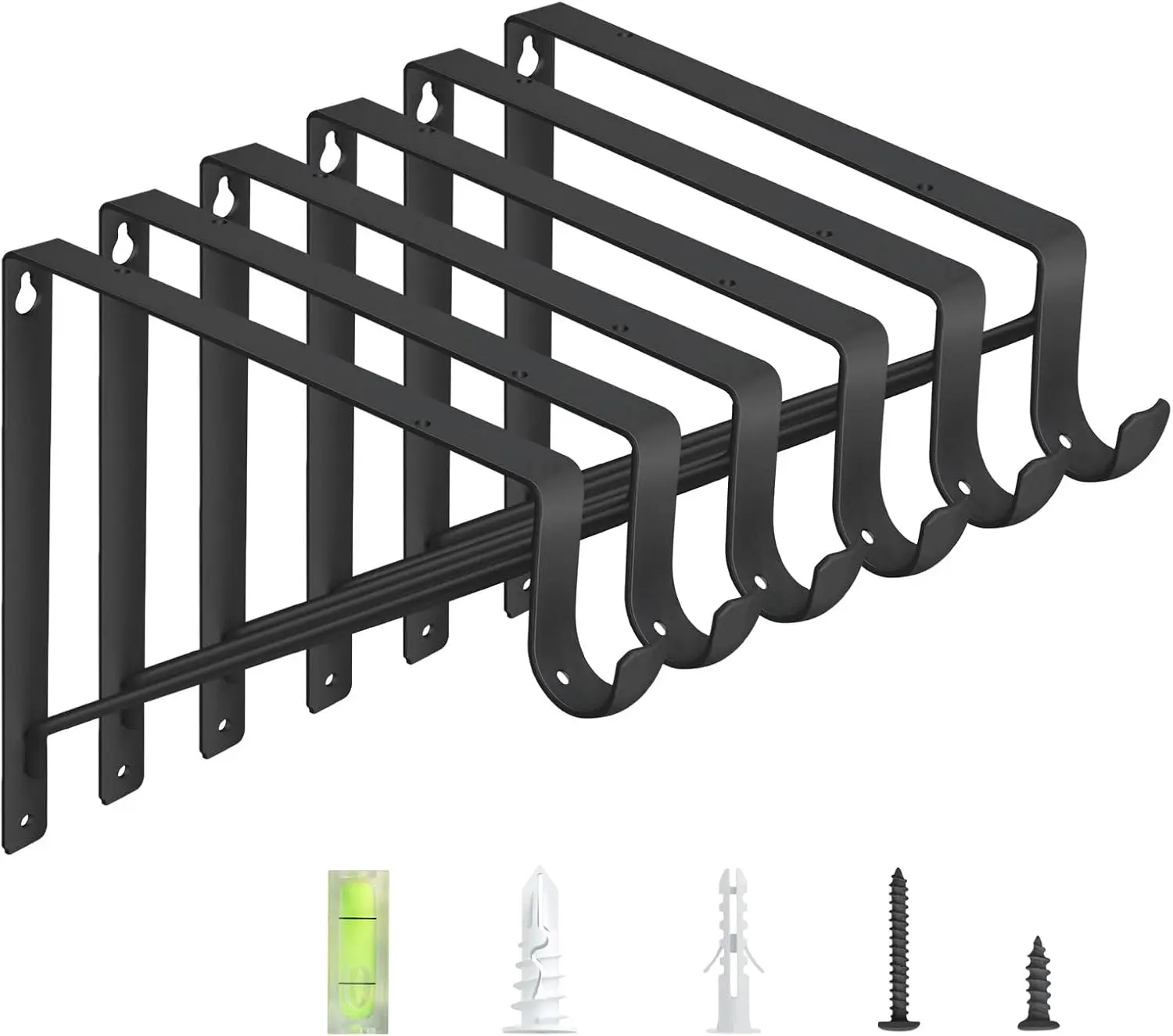 Matte Black Durable Metal Shelf Brackets (6-Pack, 10.8x10.8in) - Heavy Duty Threaded Wall Screw Mount Holders with Anchors, Bolts & Screws, 300 Lbs Capacity