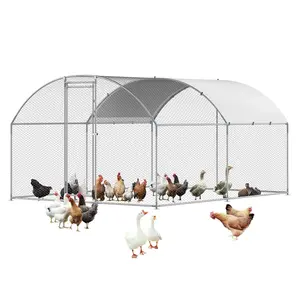Metal Chicken Coop With Walk-In Run And Covered Shelter, 9.8 x 13.1 x 6.5 ft, Weather-Resistant Domed Roof, Sturdy Powder-Coated Steel Frame, Easy Assembly, Predator-Proof Mesh, Ventilation For Safe Poultry Housing