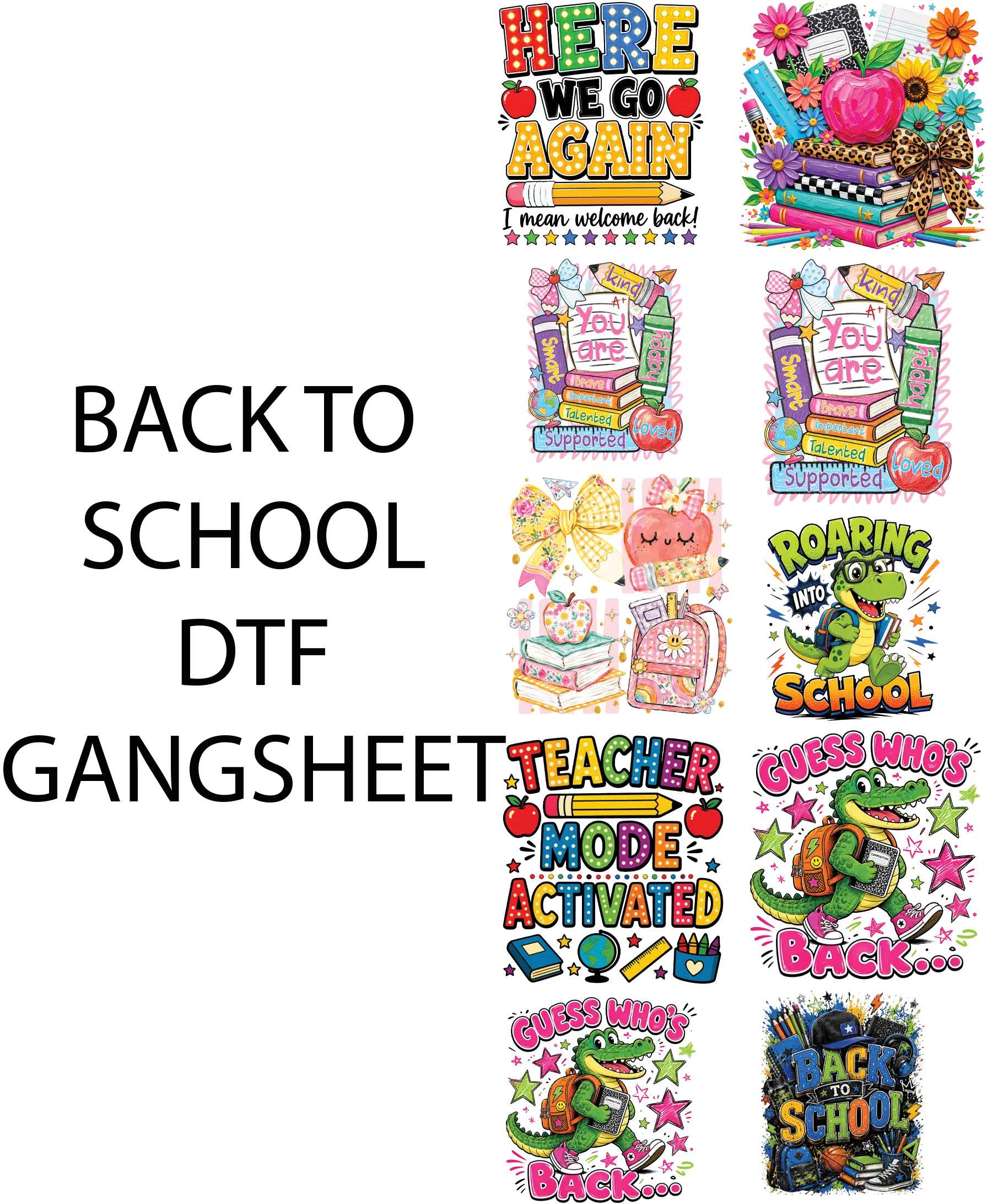 BACK TO SCHOOL DTF Gangsheet, DIY Printmaking Accessory for Shirtmaking Projects