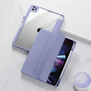 Detachable Magnetic Clear iPad Case for iPad 10.2", Mini 6, Pro 11"/12.9", Air 4/5, Shockproof Transparent Back Cover with Pencil Holder, Smart Folio Stand for Apple iPad