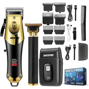 Weeme Men's Grooming Kit, 3-Piece Set with Hair Clipper, T-Blade Trimmer, Electric Shaver, USB Rechargeable, Ideal for Travel & Father's Day Gift, Cordless Hair Clippers, Trimmer and Shaver