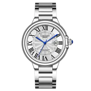 LOEGSINS Men’s High-End Automatic Mechanical Watch, Roman Dial, Waterproof, Date Display, Analog Style, Fashionable Men’s Watch, 2-Year Warranty