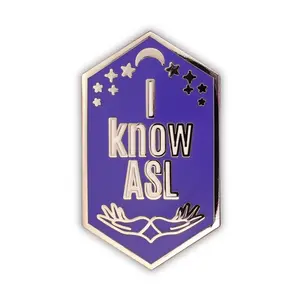 Enamel Pin: "I know ASL" ~ Periwinkle, Jade Green, or Bright Pink ~ Interpreter, Hard of Hearing, Deaf, American Sign Language