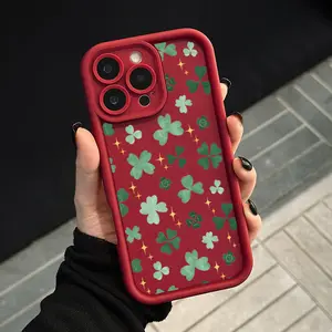 Case for iPhone 17 Air 16 16e 15 14 13 12 11 Pro Max Plus X XS Lucky Clover Vibes Pattern Soft Matte TPU Armor Lens Protection Rugged Phone Back Cover for