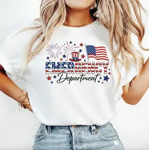 Emergency Department USA Flag T-Shirt, ER Nurse 4th of July Gift, Patriotic Nurse Shirt, Medical Independence Day Tee, Nurse Gift, Nursing Tee For Her