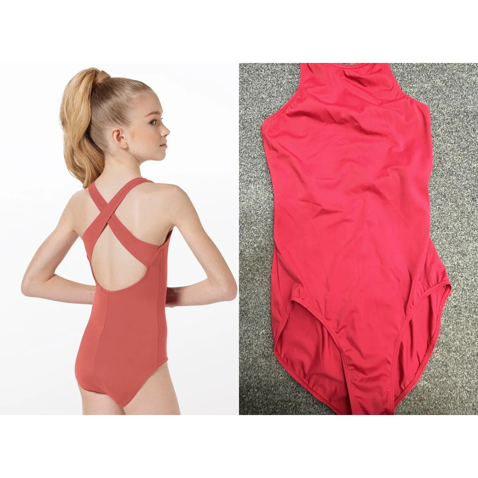 New Clearance Leotard MT9579-High Neck Cross Strap Dark Red
