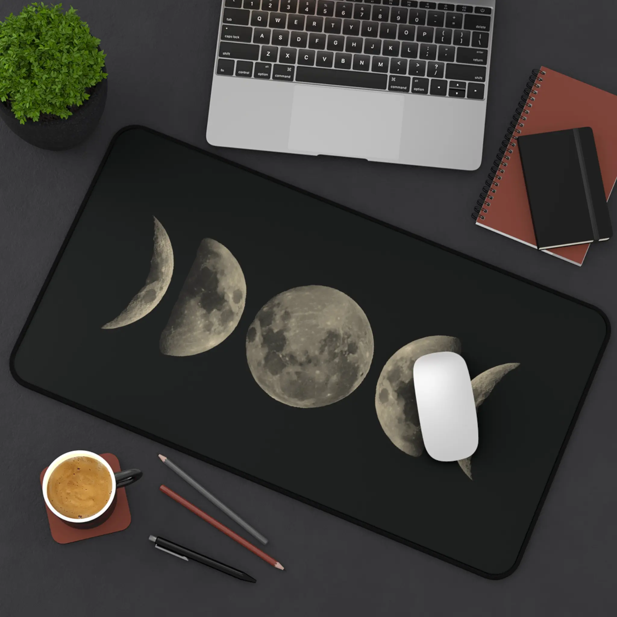 Lunar Phases Desk Mat | Moon Cycle Mouse Pad | Celestial Desk Decor | Large Non-Slip Gaming & Office Mat