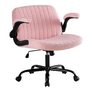 Criss Cross Office Chair with Flip-Arms Wide Cross Legged Desk Vanity Chair Comfy Fabric Adjustable Swivel Chairs for Home