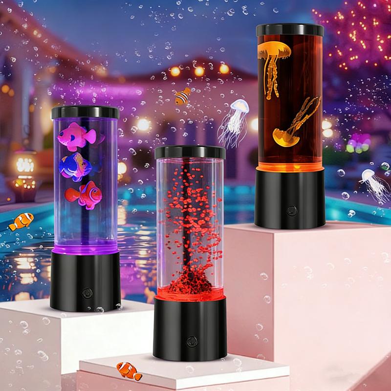Aquarium Light Jellyfish Small Fish Volcano 3 Options RGB LED Remote Control Fish Tank Decorator Night Light Aquarium Decoration Pet Gift