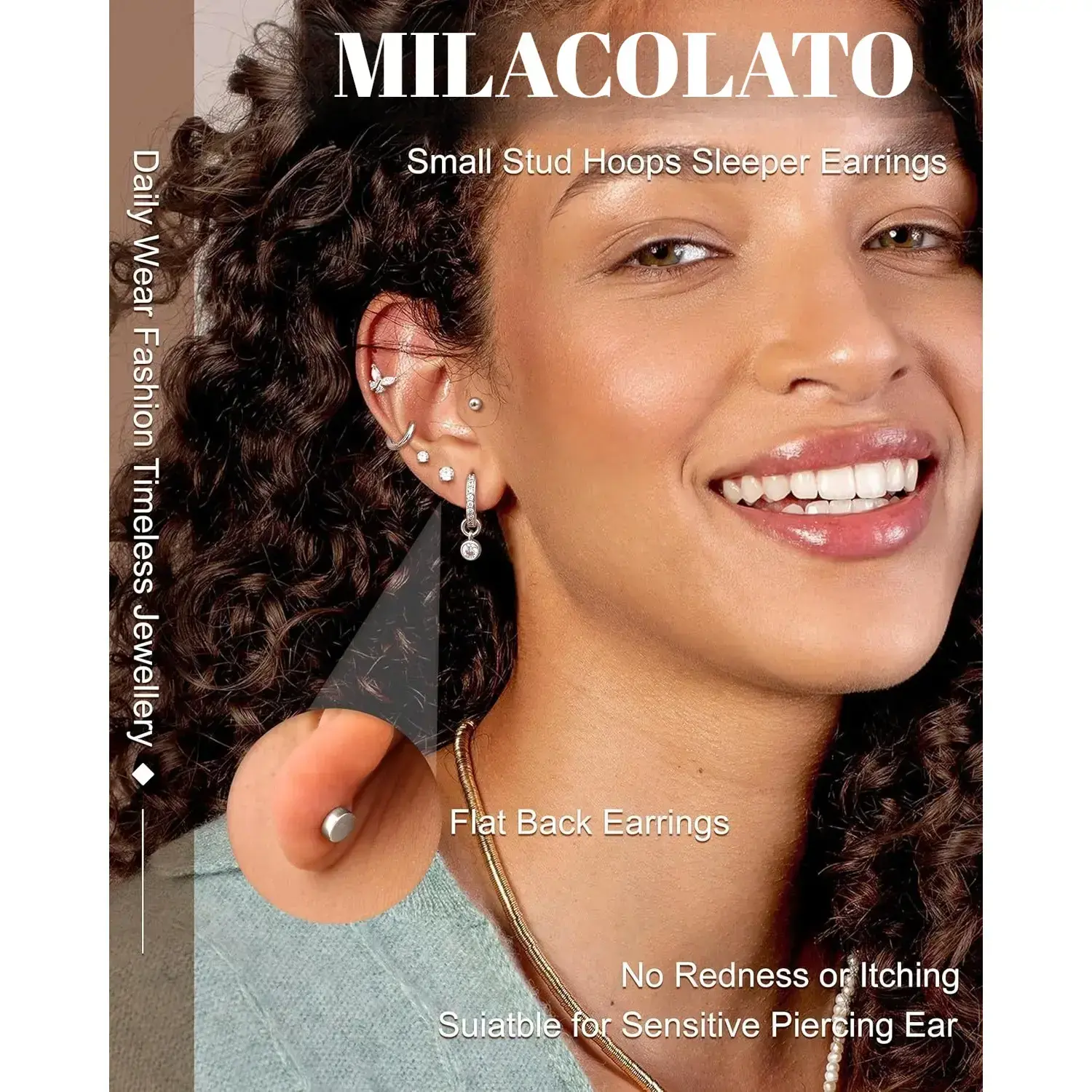 Ladies' earrings, 316L stainless steel flat back earrings, gold and silver ring stud earrings, hypoallergenic, suitable for multiple punctures Ladies' earrings, 316L stainless steel flat back earrings, gold and silver ring stud earrings, hypoallergenic, suitable for multiple punctures