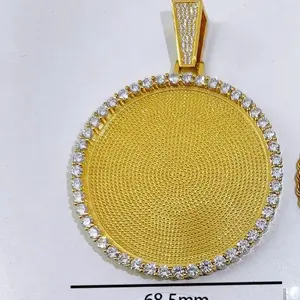 18K Gold Plated Memorial Pendant & Cuban Chain Set 68.5mm Round Design JUST PENDANT