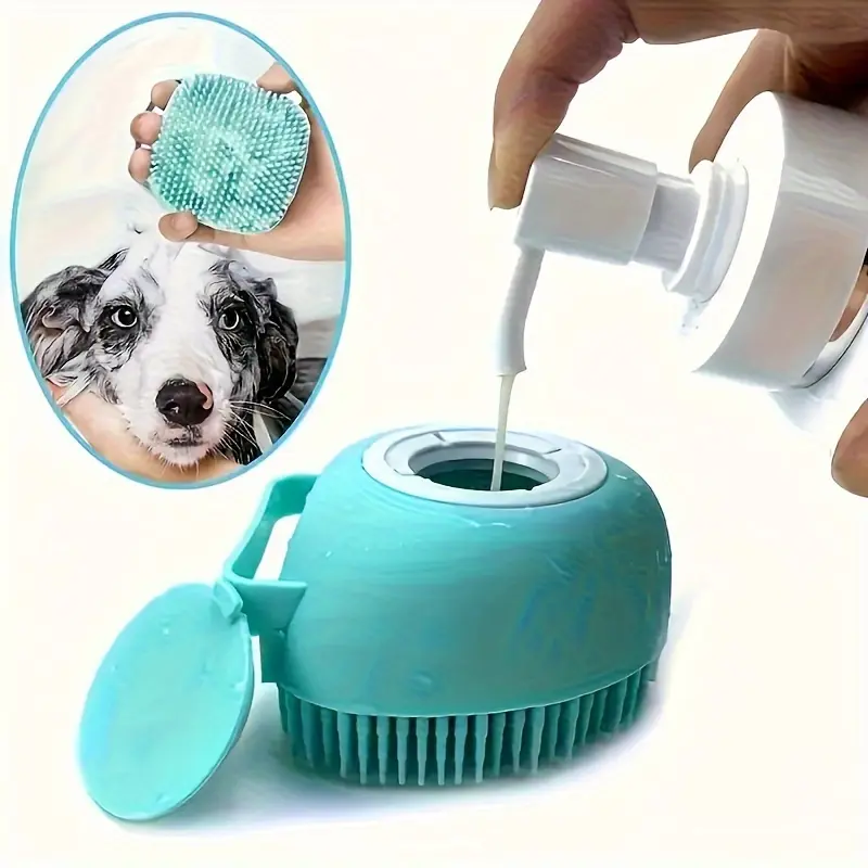 2pcs Silicone Pet Shampoo Brush with Shampoo Storage - Gentle Massage and Grooming Tool for Dogs and Cats (Blue & Pink)