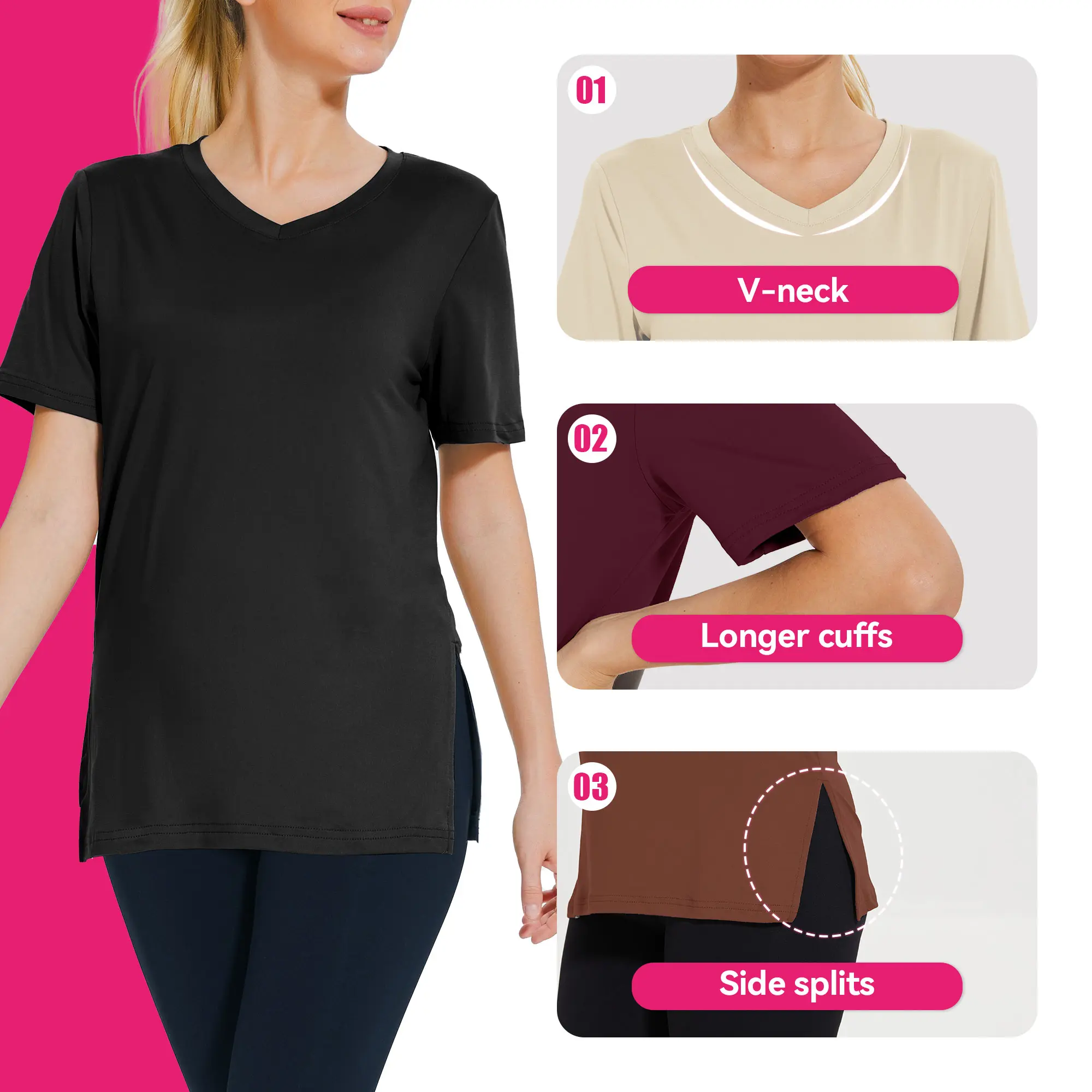 SHOWITTY 1/3 Pack Women's Plus Size Short/Long Sleeve T-Shirts - Lightweight Casual V-Neck Tops for Fall, Breathable Loose Fit, Comfortable Basic Tees