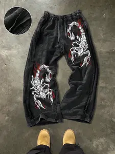 Men's Casual Cotton Sport Pants, Scorpion Print, Street Style, Drawstring Waist, Ankle Length, Fitted, All Seasons, Ideal Gift